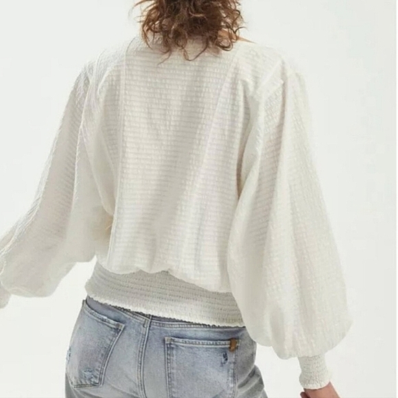 Anthropologie Rebecca Blouse Ivory Tie Neck Dolman Sleeve Top Women's Sz L - Picture 3 of 14